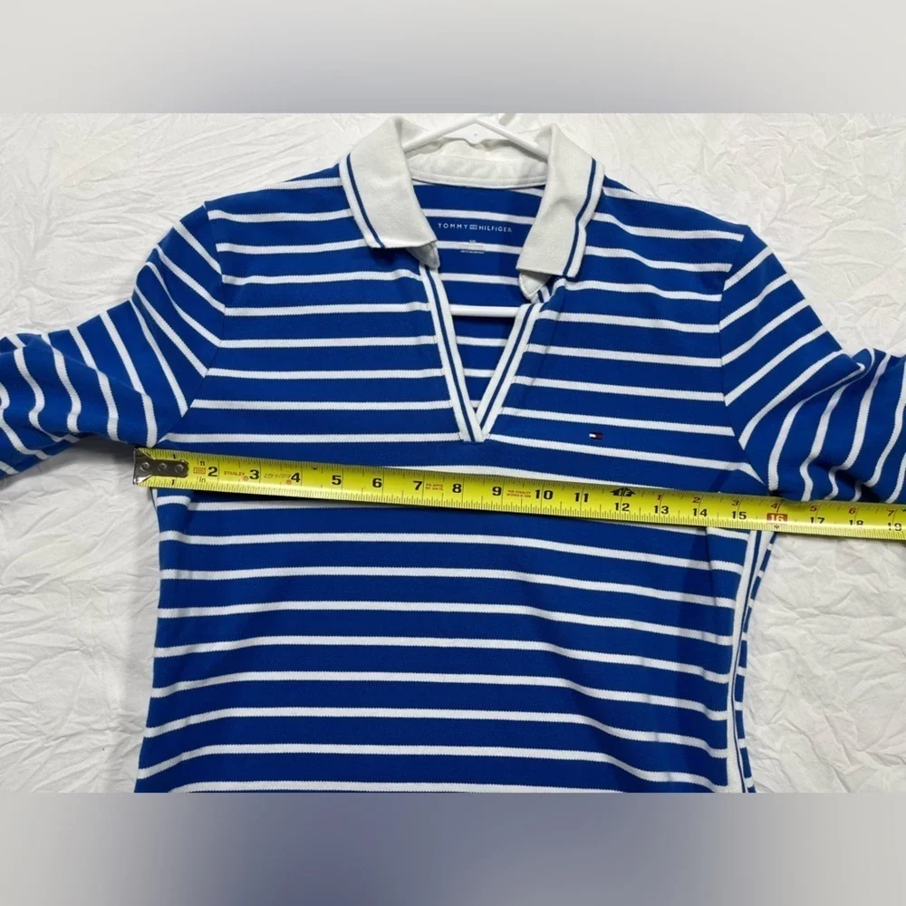 Tommy Hilfiger polo shirt open V-neck white and blue stripes women’s size S - Picture 17 of 17